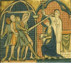 Detail of Becket's death from the Huth Psalter